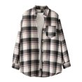 thumbnail image 2 of GaThRRgYP Tops for Women Trendy,Womens Blouses under $10,Women's Long Sleeve Tops Single-breasted Lapel Cardigan Shirt Fashion Button Lattice Blouse, 2 of 4