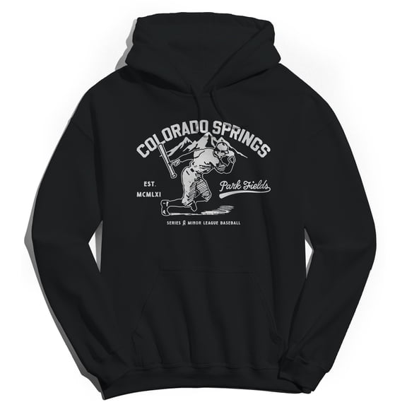 Park Fields Colorado Springs Baseball White Logo Graphic Black Men's Cotton Pullover Hoodie