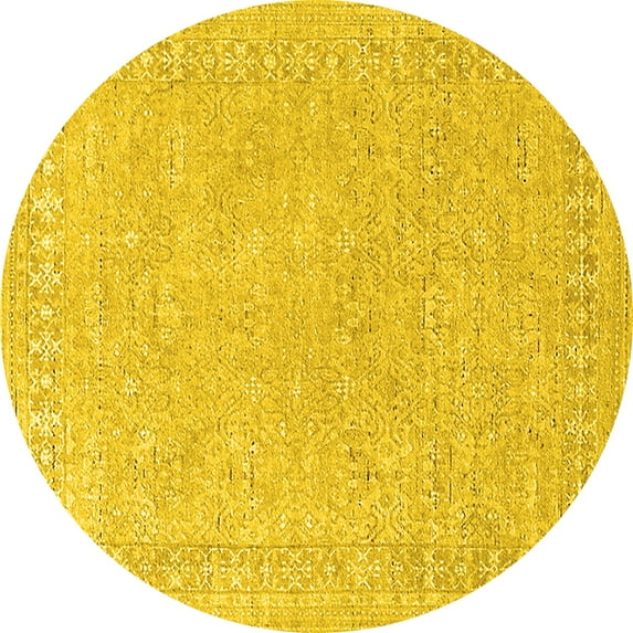 Ahgly Company Machine Washable Indoor Round Oriental Yellow Industrial Area Rugs, 5' Round