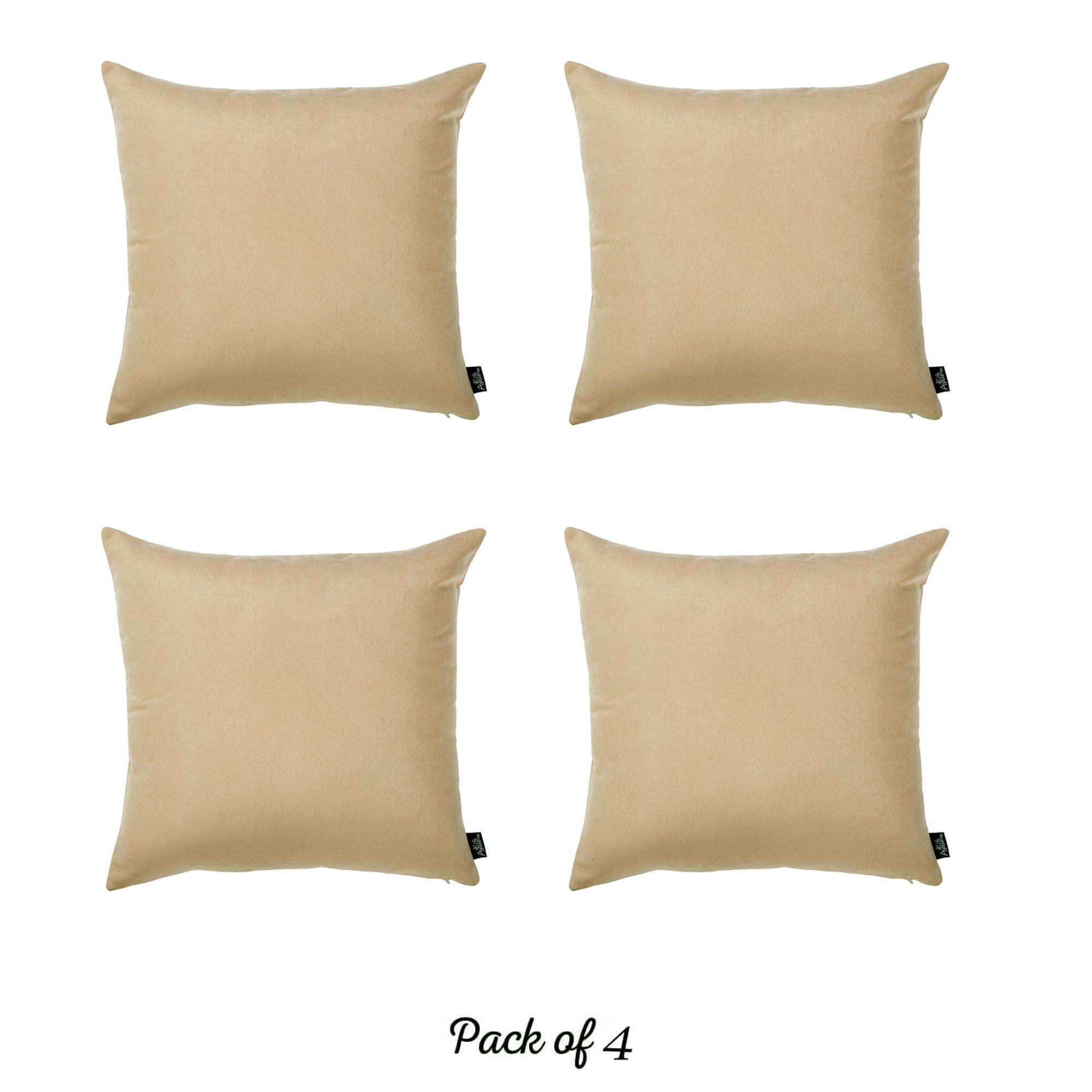 Honey Set of 4 Decorative Throw Pillow Cover Solid Color 20" x 20" Beige Square Pillowcase for Couch, Bedding