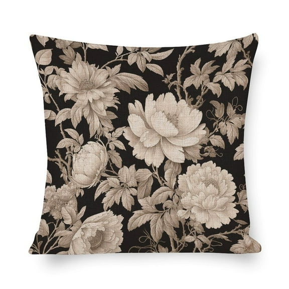Decorations Pillow Covers Vintage Meadow Victorian Pillow Protector Black White Vintage Botanical Floral Toile Throw Pillow Cover for Living Room Bedroom 16"x16"