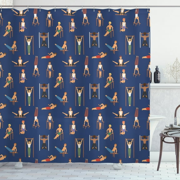 Ambesonne Gymnastics Shower Curtain, Cartoon Boys Working, 69"Wx70"L, Multicolor