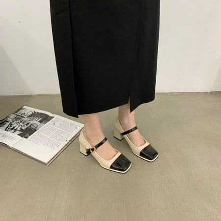 

Thick Heel Shoes New French Elegant Elegant Niche Square Toe Shallow Mouth Buckle Commuter Mary Jane Shoes