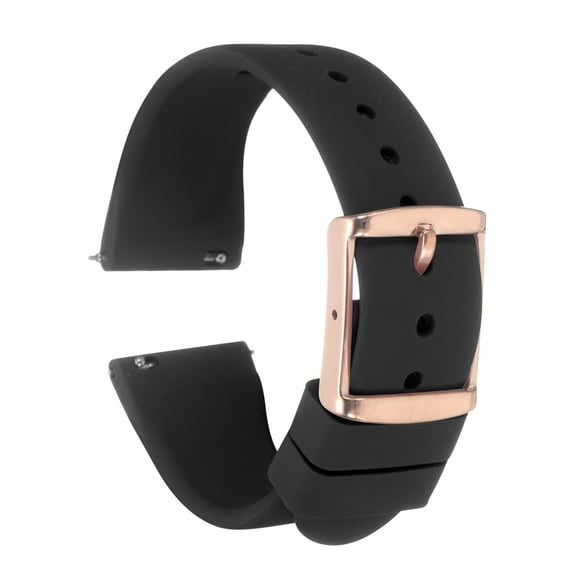 Uxcell Silicone Watch Band 20mm Quick Release Rubber Replacement Watch Strap with Stainless Steel Rose Gold Clasp, Black