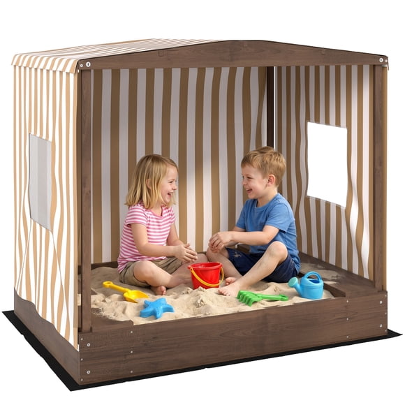 Qaba Kids Sandbox with Full Covered Canopy, for Ages 3-6, 56" x 40" x 52"