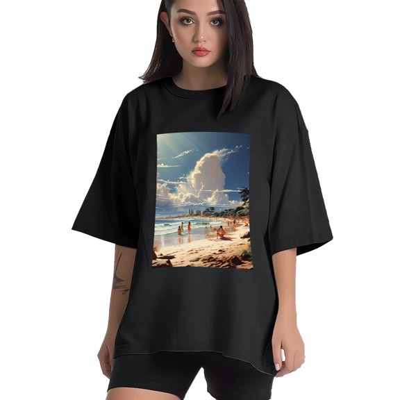 Plus Size Shirt for Women Black Tops for Women Short Sleeves Shirt for Women Seaside (7) T Shirt Crewneck Shirt for Women XS