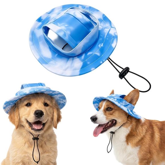 Cotton Dog Sun Hat with Ear Holes, Breathable Cotton Dog Sun Hat with Ear Holes, Summer Bucket Hat with Thickened Adjustable Drawstring for Small & Medium Dogs