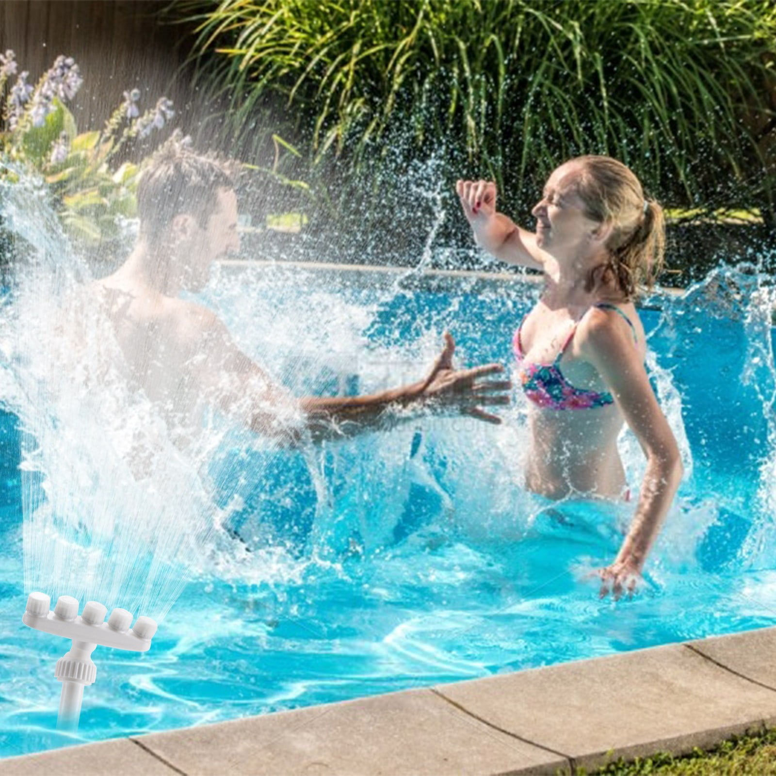 Five Head Swimming Pool Water Fountain Sprinkler, Adjustable Pool Waterfall Spray for Above Ground Pool, Pool Accessories for Fish Pond Garden Backyard Cooling(Double layer adapter)