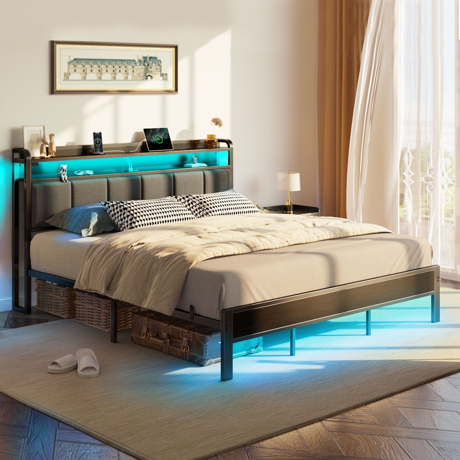 rolanstar-king-size-bed-frame-with-charging-station-and-led-lights