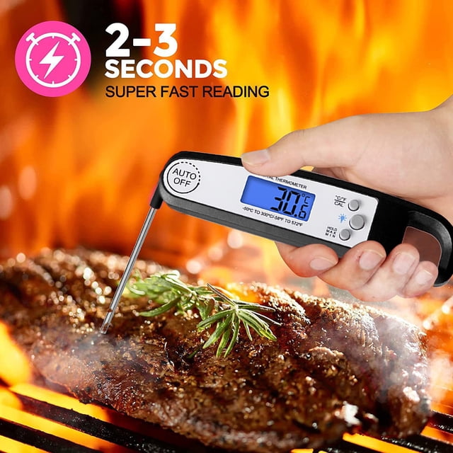 YAOMOBB Grill Thermometer Foldable Meat Thermometer Backlight Calibration LCD Display for Fast Precise Cooking