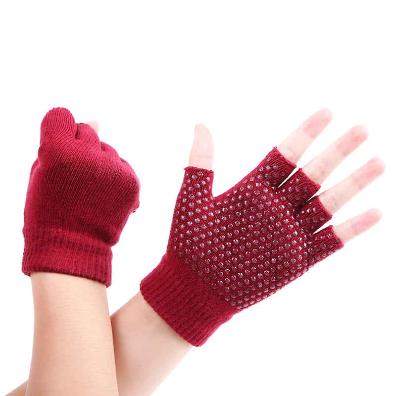 1 Pair Women Half Finger Yoga Pilates Gloves Gym Fitness Cotton Fingerless Training Gloves Non