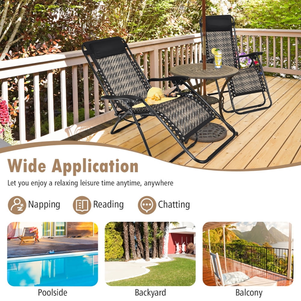Aimee Lii 2 Pieces Folding Patio Rattan Zero Gravity Lounge Chair, Outdoor Patio Furniture, Gray