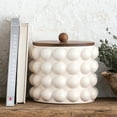 thumbnail image 2 of Creative Co-Op 8.25 Inches Round Stoneware Canister with Raised Dots and Acacia Wood Lid, White and Natural, 2 of 5