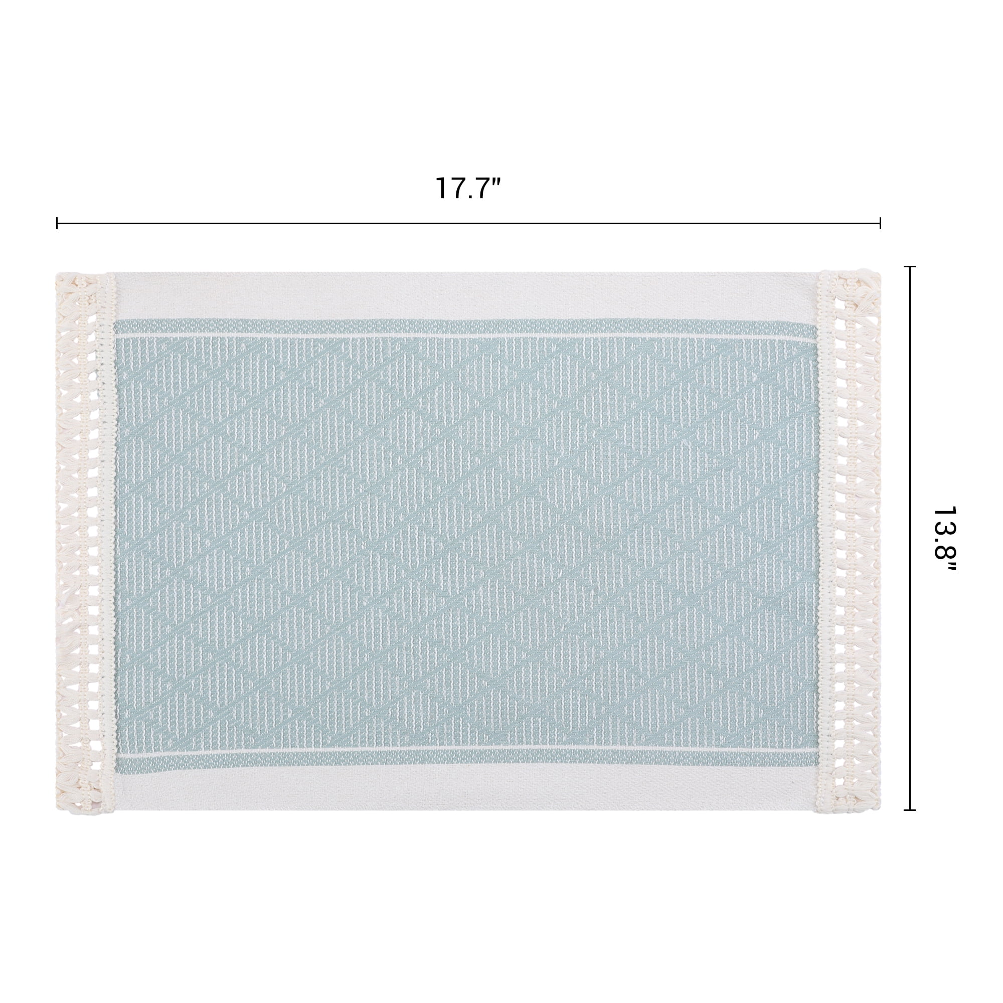 Unique Bargains Set of 4 Linen Farmhouse Placemats Light Green/White 17.7x13.8inch