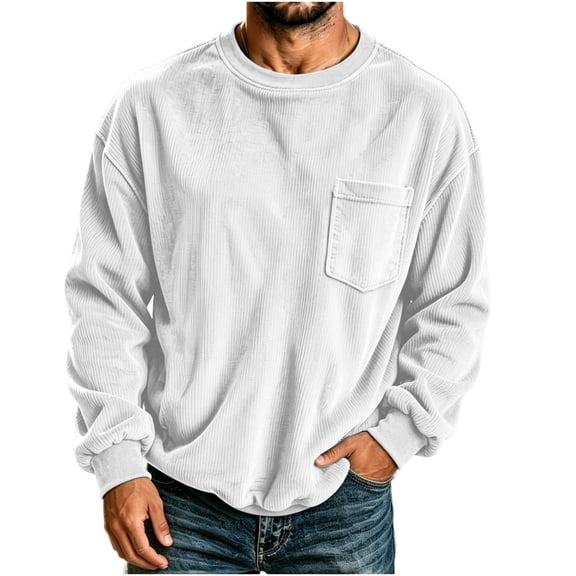 fatyb Men's Corduroy Sweatshirt Crewneck Casual Long Sleeve Fall Winter Fashion Pullover Tops with Pocket