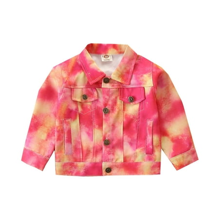 

Xutthjh Toddler Baby Girls Leisure Warm Jean Coat Spring Winter Clothes Coat Jacket Tie Dye Gradient Red