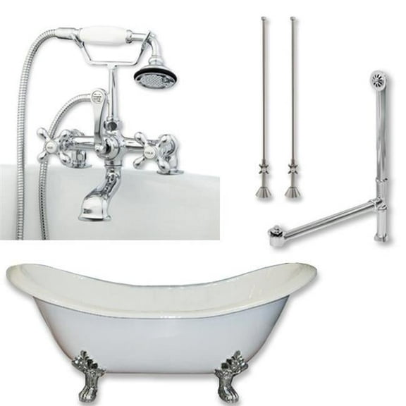 Cambridge Plumbing DES-463D-2-PKG-ORB-7DH Cast Iron Double Ended Slipper Tub- Oil Rubbed Bronze