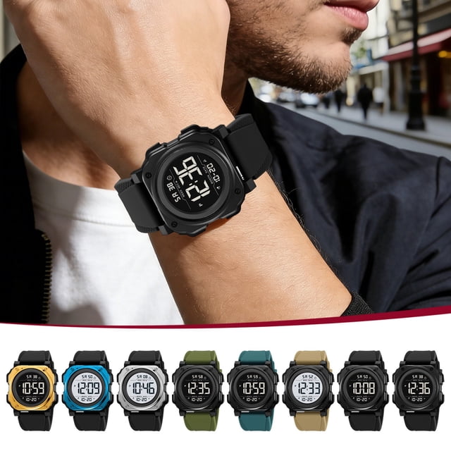 Reloj electrónico digital multifuncional impermeable - , cronómetro, pantalla luminosa, calendario, diseño duradero, correa cómoda, uso diario al aire libre