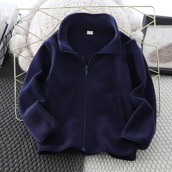 Tdoqot Boys Zip Up Fleece Jackets- Long Sleeve Loose Casual Fall Coats Navy Size 4-14
