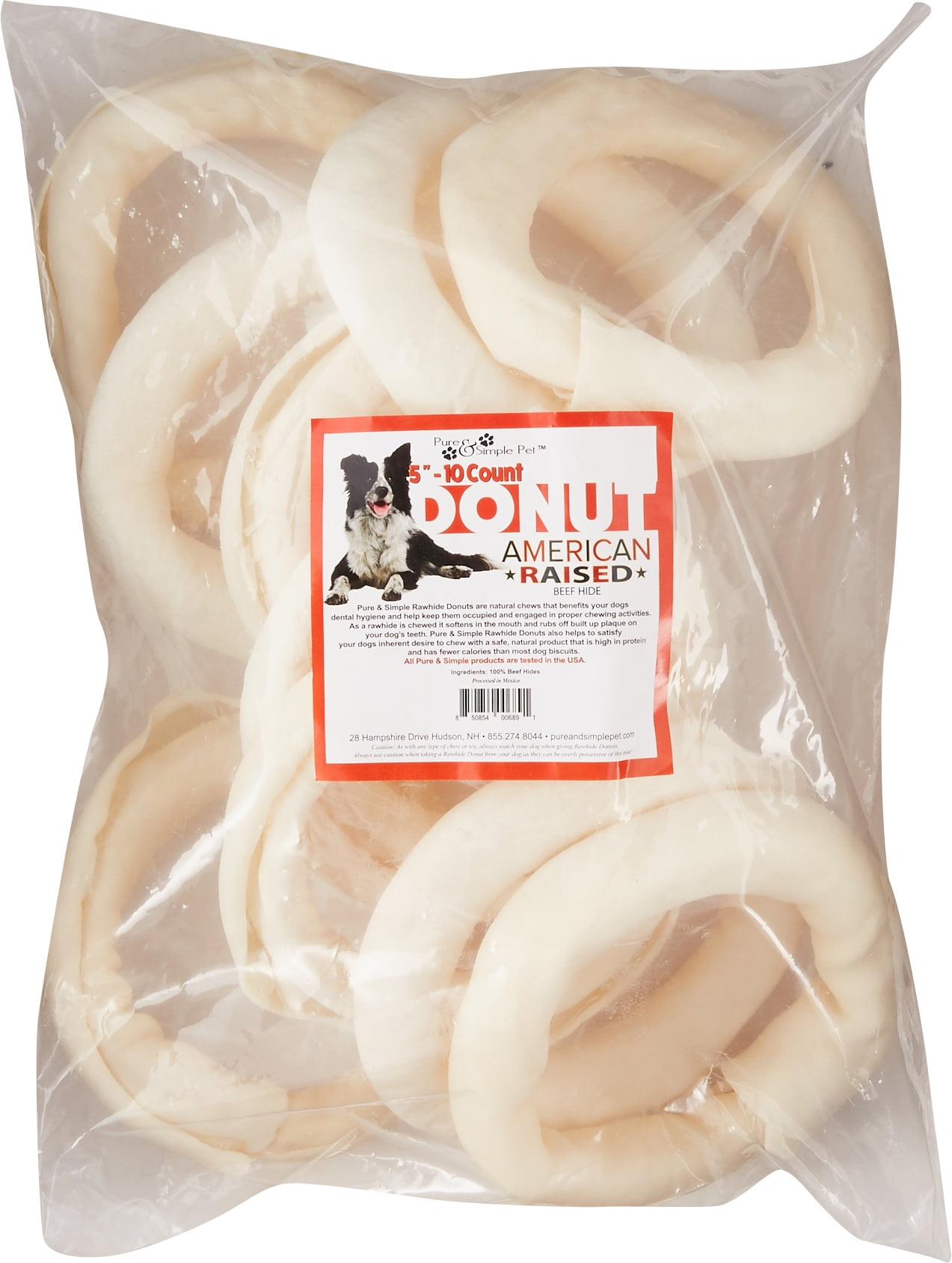 Pure & Simple Pet 5" Rawhide Donut Dog Chews, 10 Count