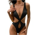 thumbnail image 2 of ylioge Womens One-Piece Swimsuits Tankinis Trendy Sleeveless Deep V Neck Hollow-Out Solid Color High-Cut Hawaiian Beach Bathing Suits, 2 of 5