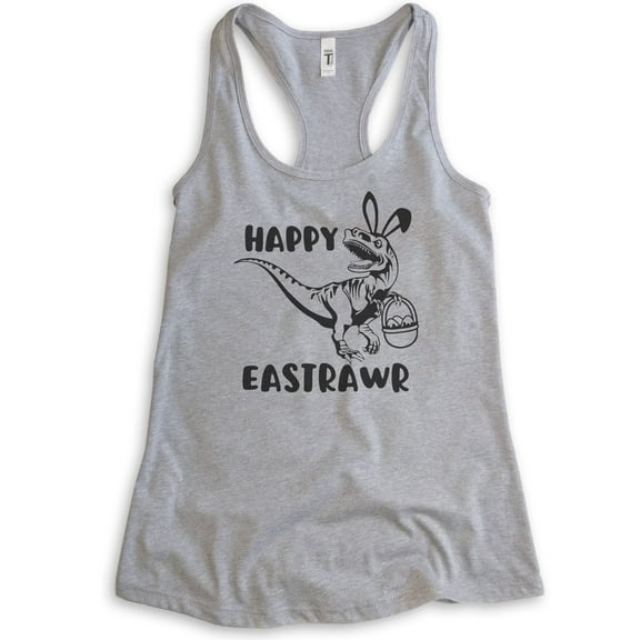 Happy Easterawr Dinosaur Tank Top, Ladies Racerback Tank Top, Easter Tank, Dinosaur Tank, Heather Gray, X-Large