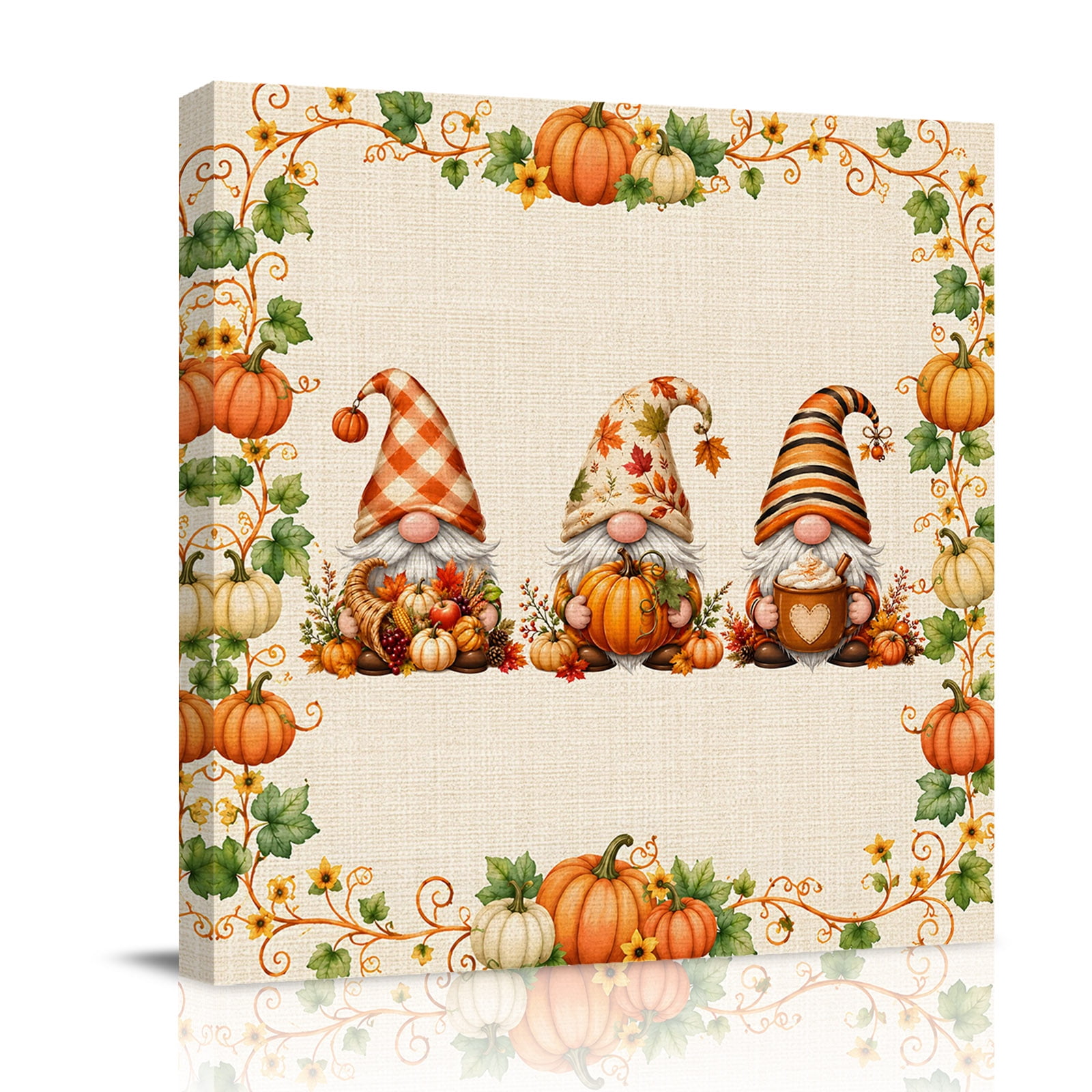 Canvas Wall Art Fall Gnomes Framed Canvas Prints for Bathroom Kitchen Pumpkins Thanksgiving Floral Farmhouse Gallery Wrapped Wall Decor for Home Office Gifts 10 x10 Ship Next Day