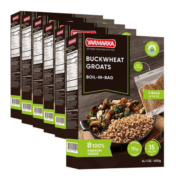 Kasha Buckwheat Boil-in-Bag – 5 x 80g (14.1 oz) 6 Boxes  | Hulled Whole Grain, Gluten-Free, Non-GMO, Easy Cook Porridge