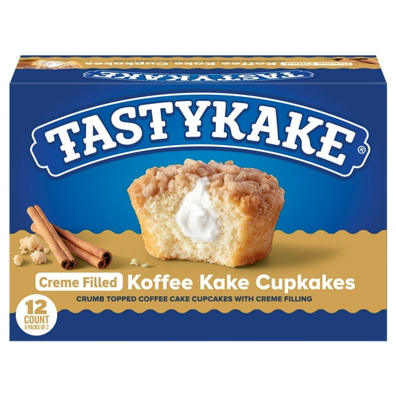 Tastykake Koffee Cake Cupcakes, 12 Count, 6 Packs of 2 Crème-Filled Cupcakes with Crumb Topping, Shelf-Stable
