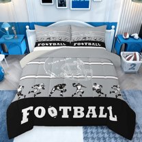 Feelyou Cartoon Rugby Athlete Full Size Comforter Sets, Grey Black Stripe Line Bedding Comforter Set, Est Sleep Sports Soccer Reversible Bedding Sets, Lightweight Room Decor, 3pcs