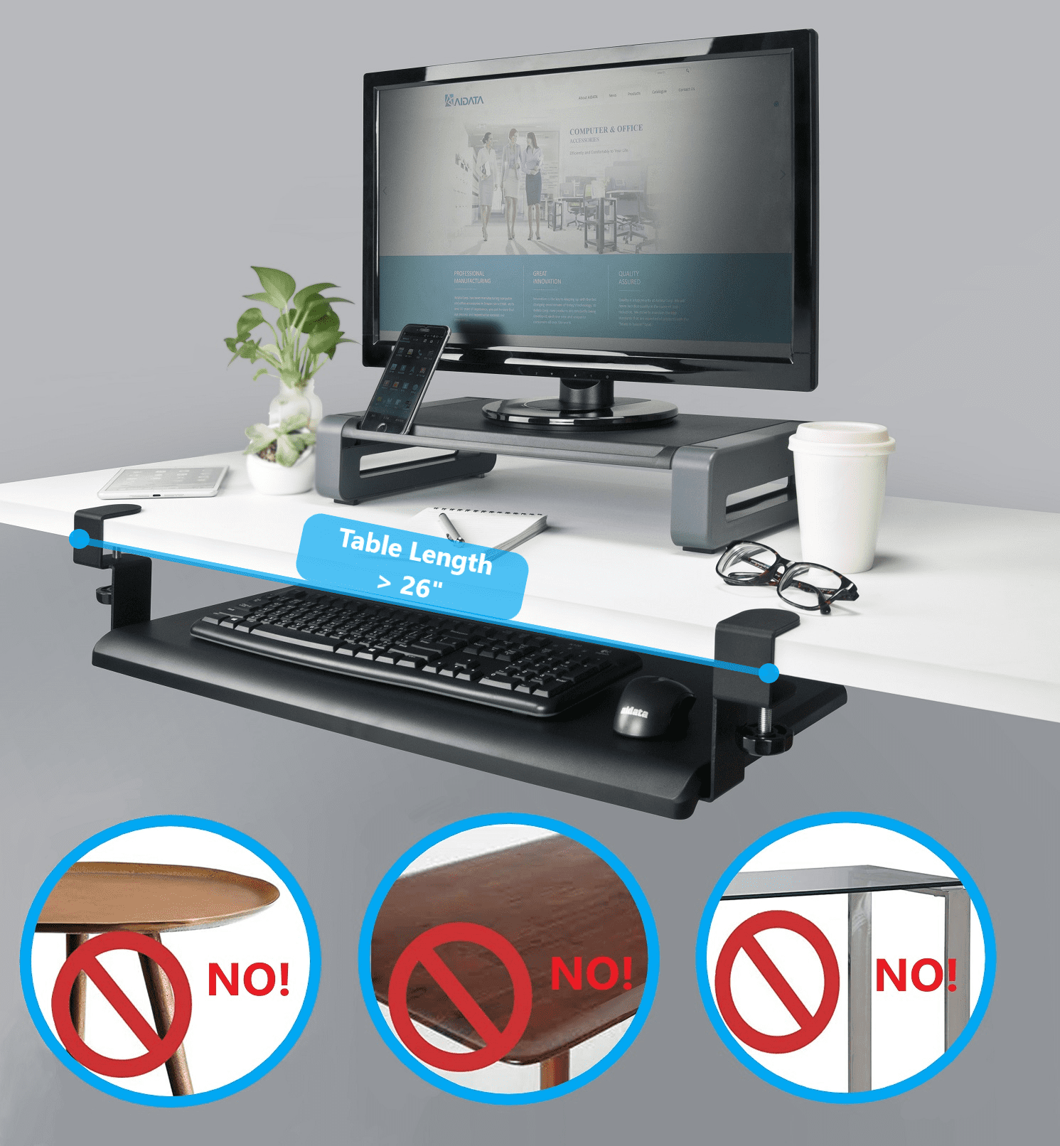 MAX SMART Clamp on Keyboard Tray 21 Inch