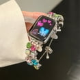 thumbnail image 7 of Pearl Beaded Bracelet Compatible with Apple Watch Bands 42mm 44mm 45mm 49mm,Bling Diamond Band Shiny Dressy Metal Strap for iWatch Series 9 8 7 6 5 4 3 2 SE Ultra Women,C, 7 of 7