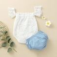 thumbnail image 4 of Odeerbi Toddler Romper Baby Boys Girls Clothes Newborn Infant Off Shoulder Lace Romper Solid Top Bow Shorts Set White, 4 of 9