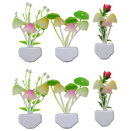 

Dosaele 6 PCS LED Sensors Insert Type Night Light Color Changing Light Mushroom Small Night Light Lamp (2* Lotus Leaf +2* Water Grass +2*Pearl Rose)