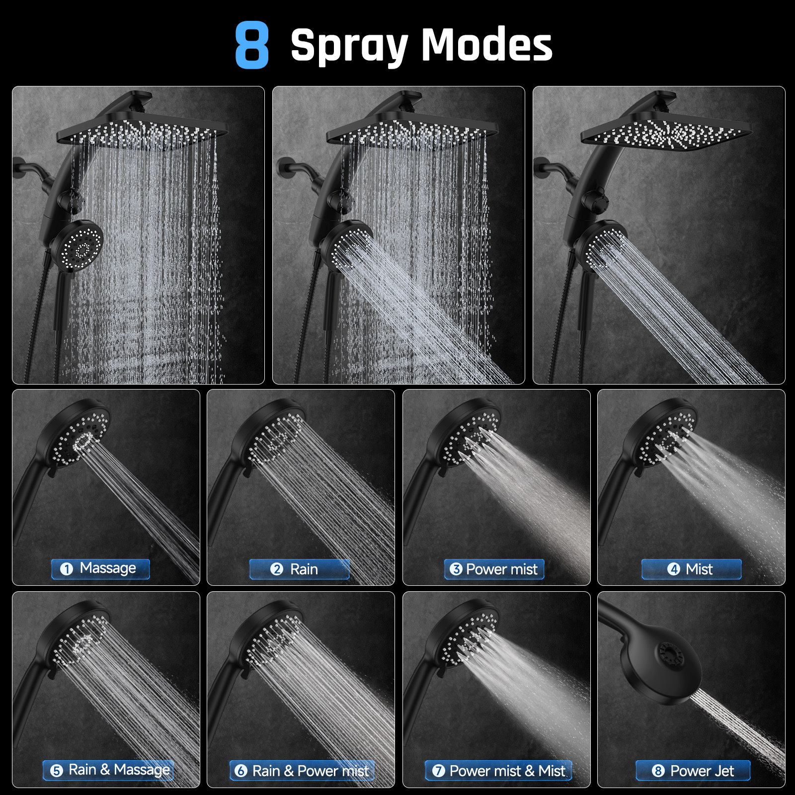 Ophanie 12-Inch Rain Shower Head Combo with Handheld, 8 Modes photo 3