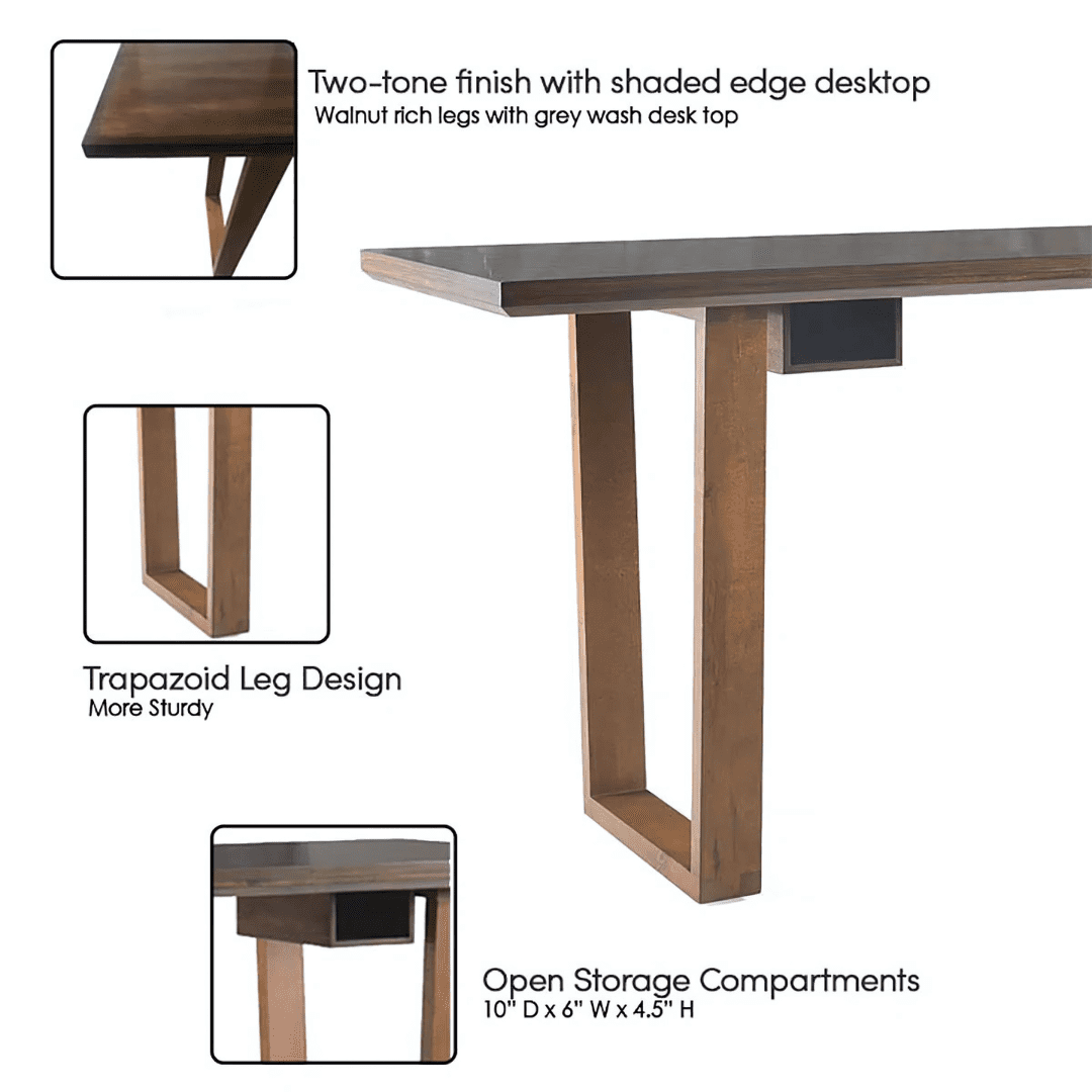 Posh Pollen - Arden Desk - Modern Wood Desk with Open Storage and Trapezoid Legs