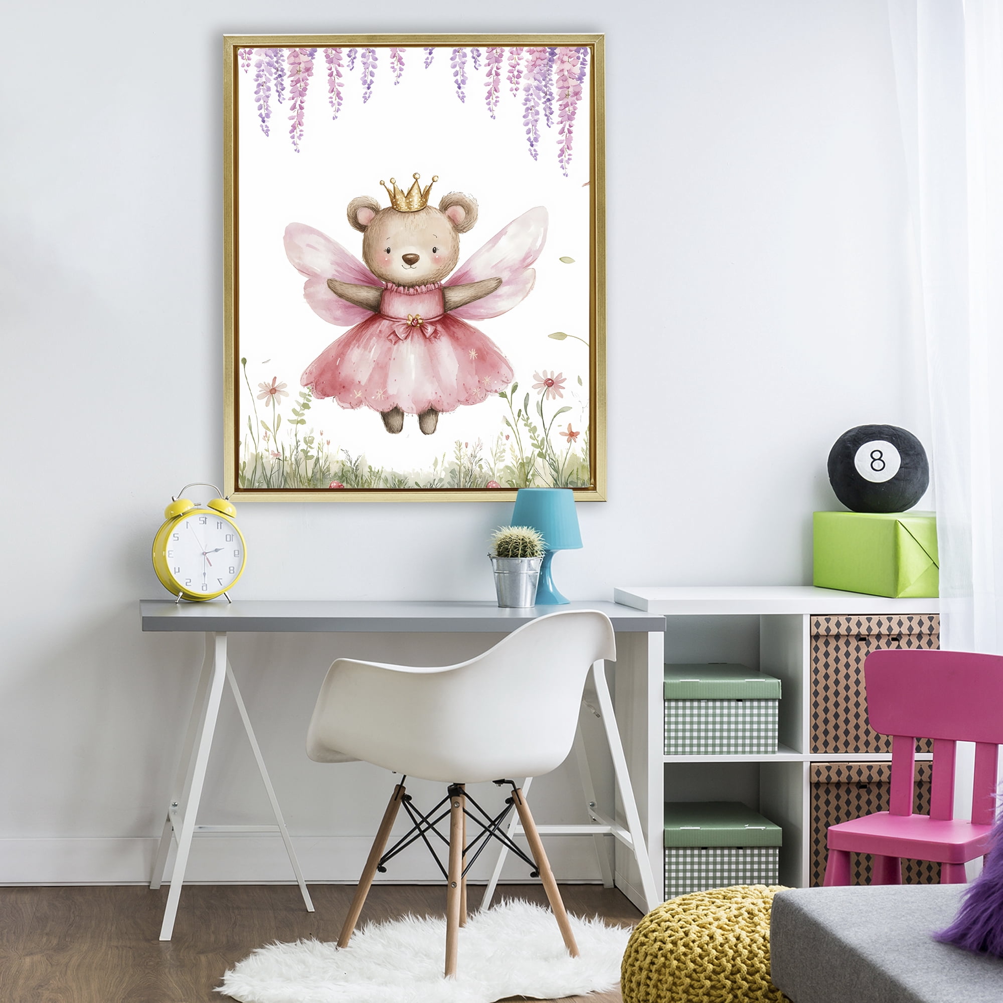 Stupell Industries Woodland Bear Forest Fairy Gold Framed Floater Canvas Wall Art, design by LSR Design Studio