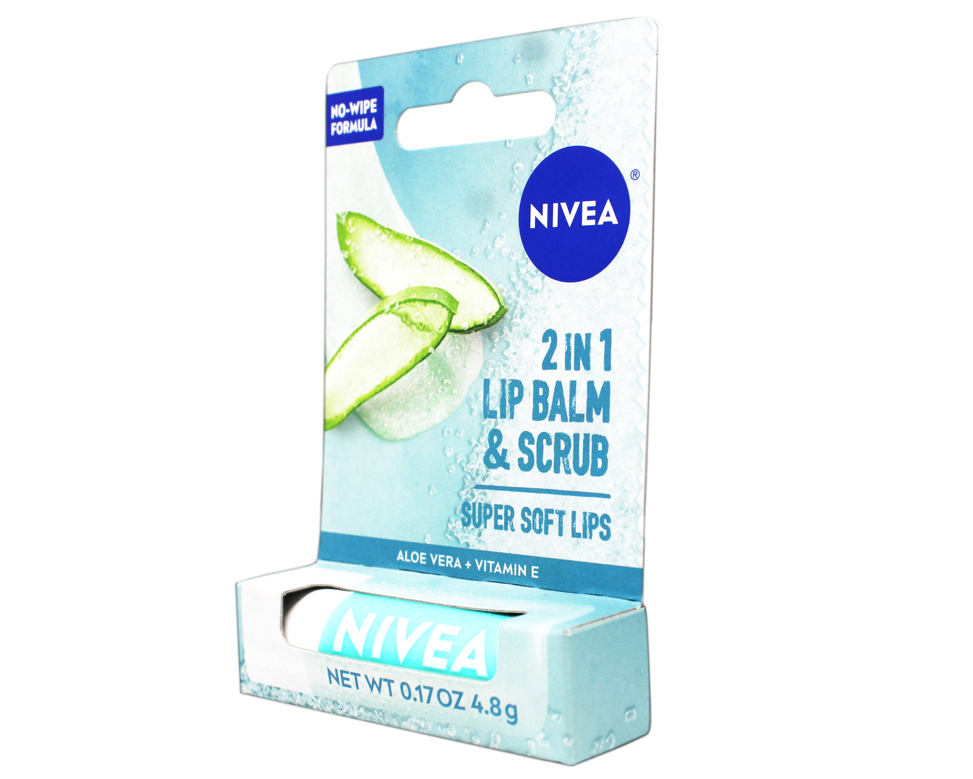 4 Pack - Nivea 2in1 Lip Balm & Scrub Super Soft Lips, Aloe Vera + Vitamin E, 0.17 oz (4.8 g)