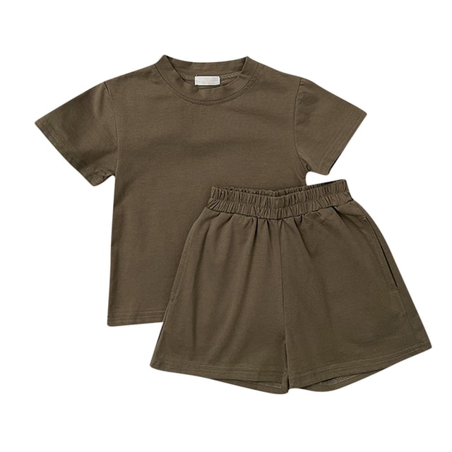 Birdeem Children Solid Color Loose Boy Girl Pockets Shorts Short Sleeve Round-Neck Blouses T-Shirt Sets