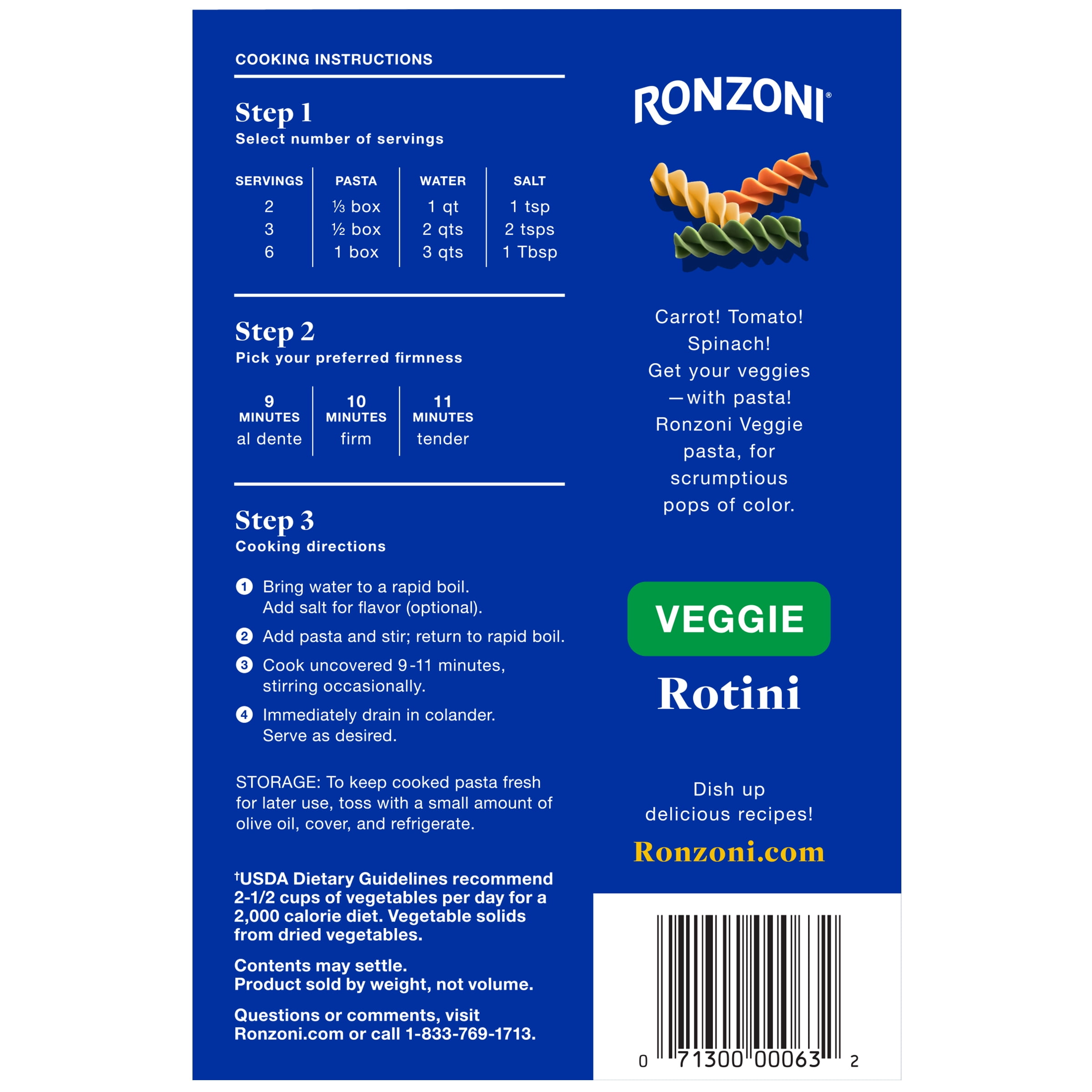 Ronzoni Veggie Rotini, Non-GMO Tricolor Pasta, 12 oz Box (Shelf Stable)