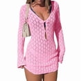 thumbnail image 2 of Paréo de Maillot de Bain pour Femme à Manches Longues au Crochet, Robe Courte de Plage Rose P, 2 of 9