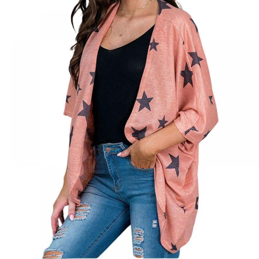 Women's Star Print Open Front Cardigan 