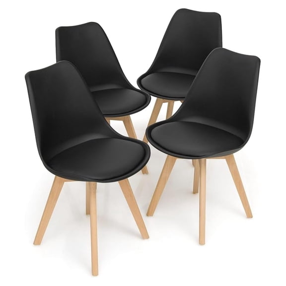 Dining Chairs Set of 4, Century Modern Armless Kitchen Chairs with Soft Padded Cushion, Upholstered Side Chairs with Solid Wood Legs for Dining Room, Kitchen, Living Room (Black)