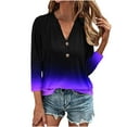 thumbnail image 2 of AOOCHASLIY Ladies' Clothes Clearances Womens 3/4 Sleeve V Neck Buttons Tee Gradient Color Blouse Loose Fit Tshirts Fall Tunic, 2 of 5