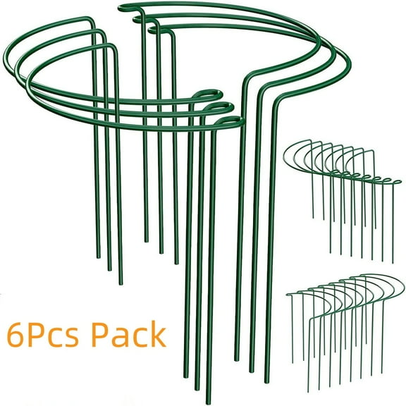16 Inch Half Round Plastic Coated Iron Garden Stakes with Sturdy, Durable, Weather-Resistant 6 Pack
