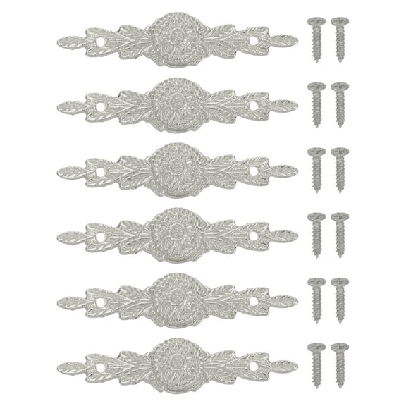 European Flower Handle Pull 2.52x0.55", 6 Pcs Drawer Handles with Screws for Cabinet Wooden Box, Silver Tone