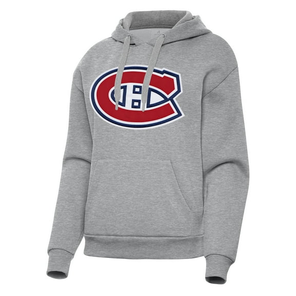 Women's Antigua Heather Gray Montreal Canadiens Victory Pullover Hoodie