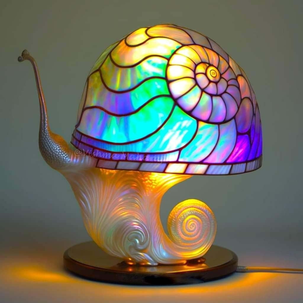 SRstrat Painting Glass Mushroom Table Lamp,Stained Glass Plant Series