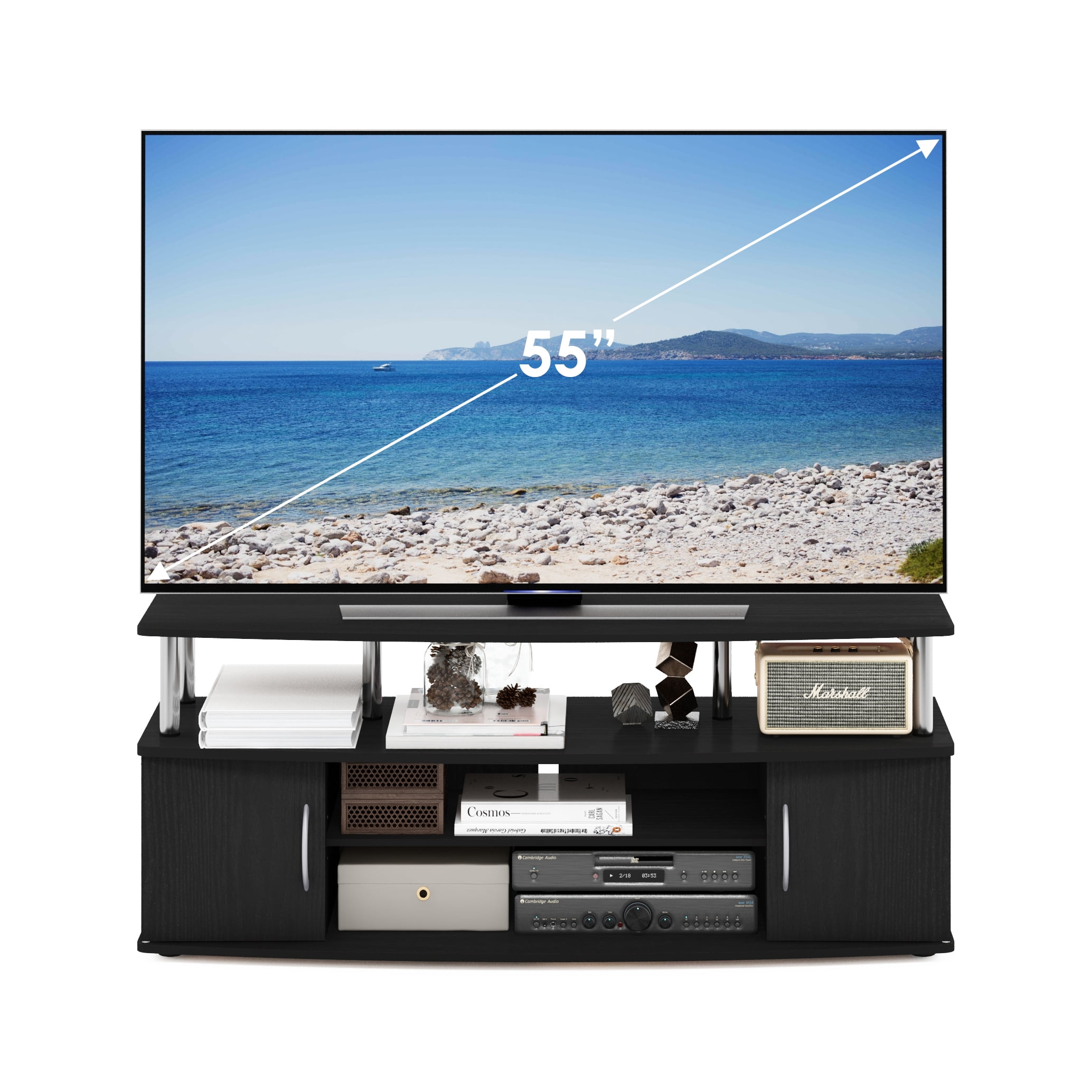 Furinno JAYA Large Entertainment Center Hold up to 55-IN Stainless Steel Tubes