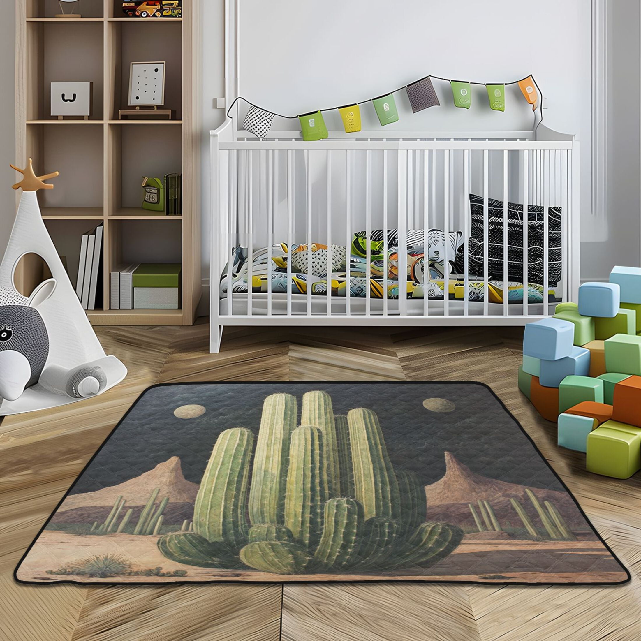 WOBOGO Eldritch Cactus Baby Playmats Extra Large Waterproof Rollable Activity Pads for Toddlers 50×50inch